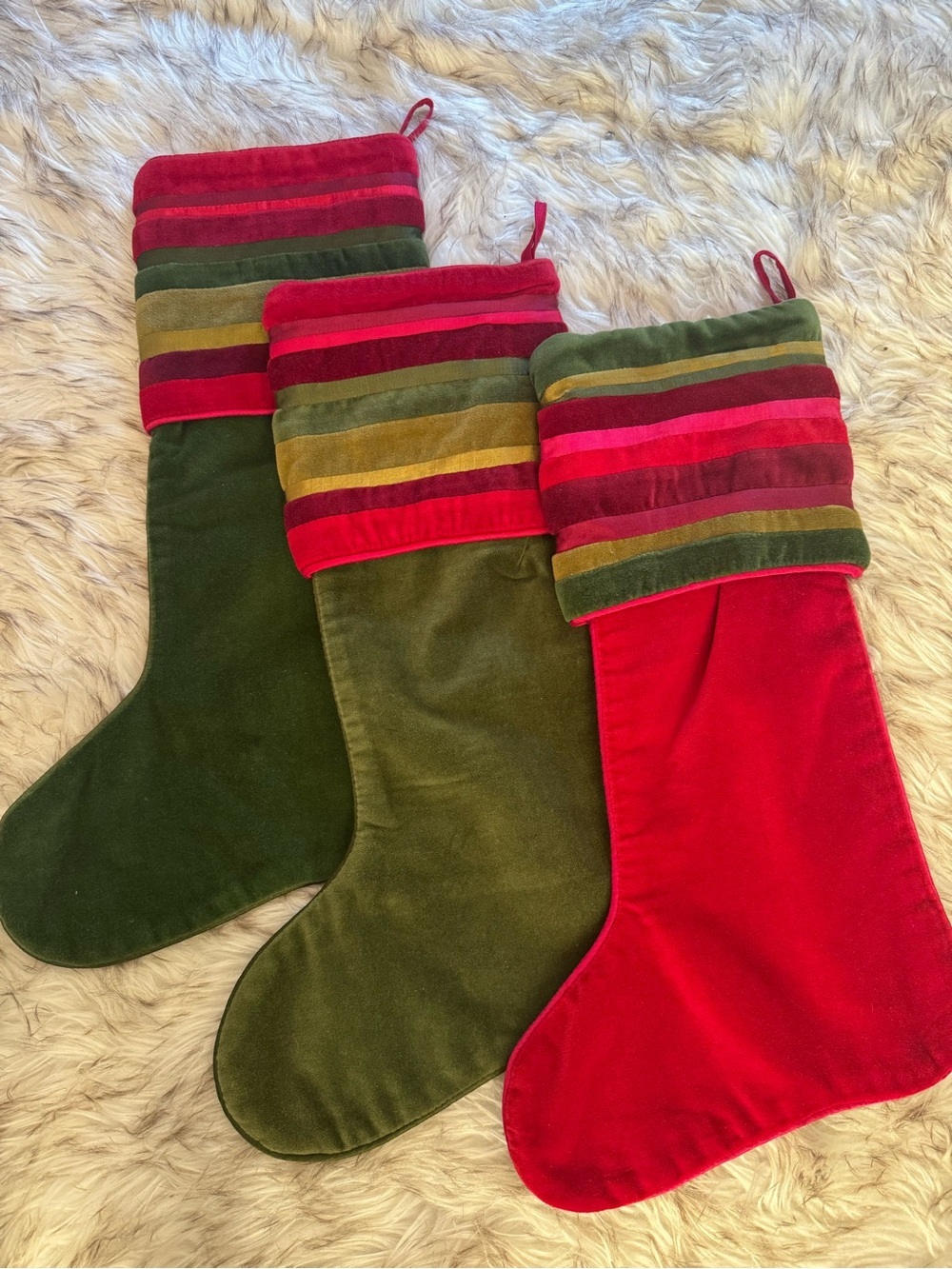 Crate& Barrel Rosetti Christmas Stocking ~2 Green 1 red